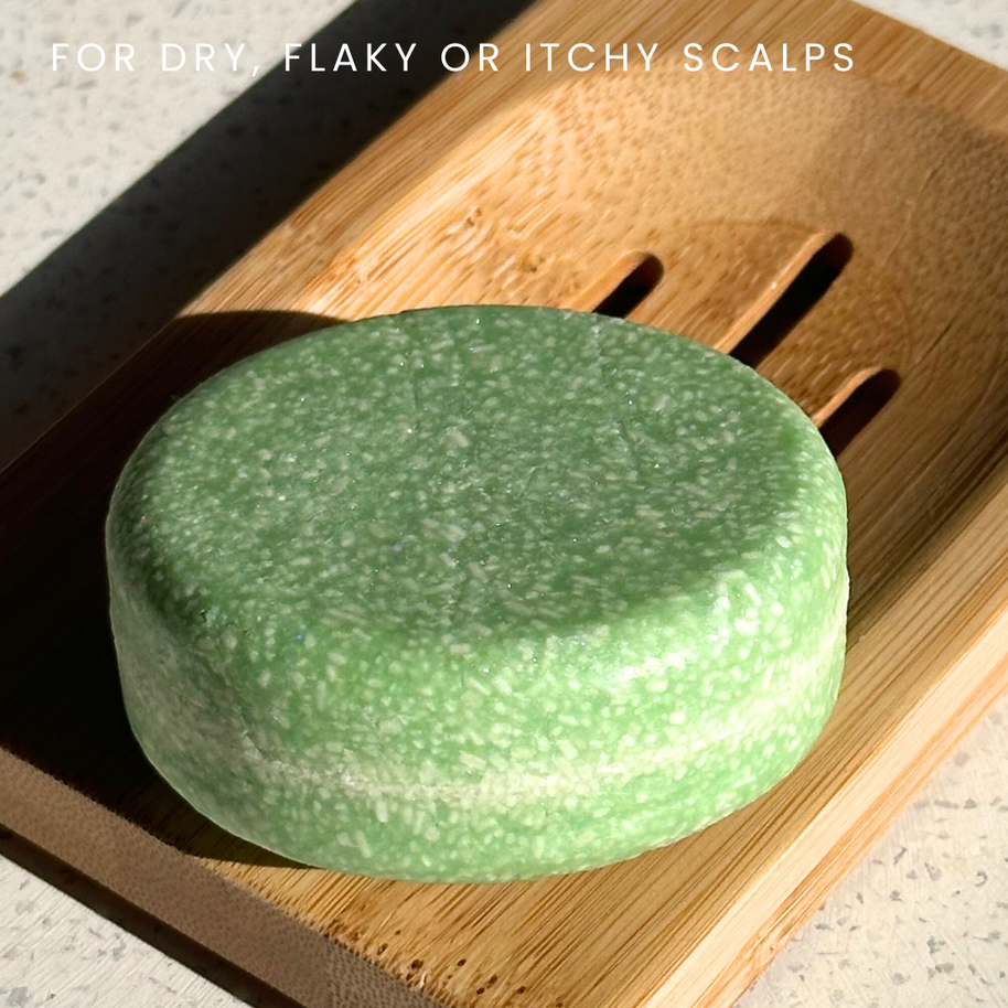 Vegan shampoo bar for itchy, flaky scalps with peppermint and chamomile