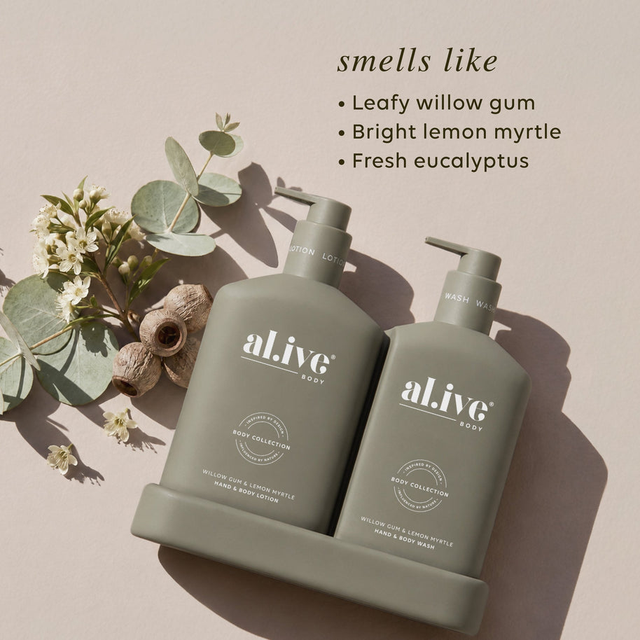 Refillable al.ive body bathroom duo in native lemon myrtle scent