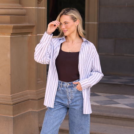 Relaxed women's striped cotton button-down shirt
