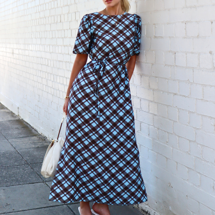 Loretta Dress - Blue Chocolate Check