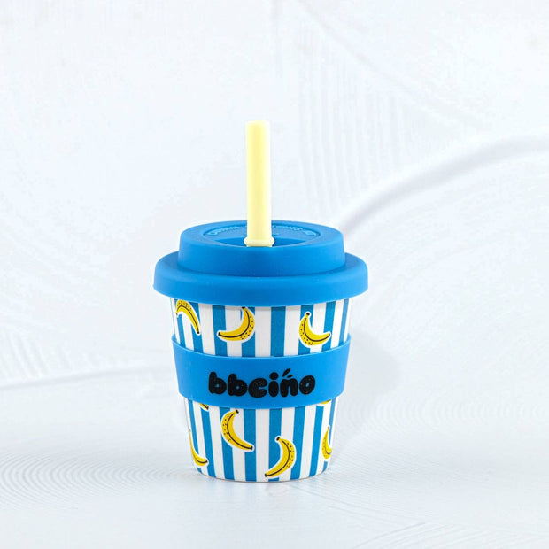 Reusable bamboo fibre cup with blue banana print
