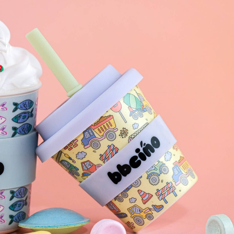 Reusable bamboo fibre cup with construction truck print