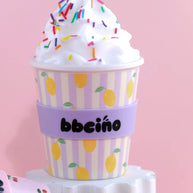 Reusable bamboo fibre cup with lemon and stripe print
