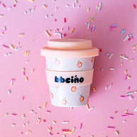 Reusable bamboo fibre cup with watercolour peach print
