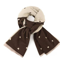  Reversible Holly Heart Winter Scarf in chocolate brown and cream heart print