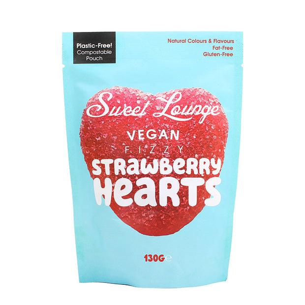 Sweet Lounge Vegan Fizzy Strawberry Hearts 130g pouch