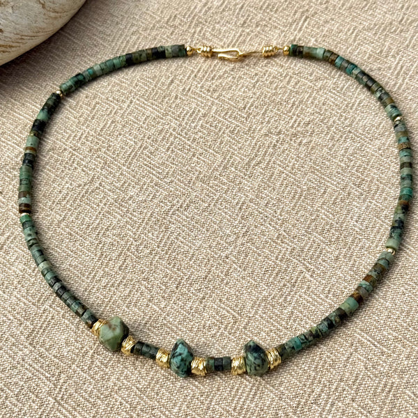 Semi-precious African turquoise necklace with gold plated clasp