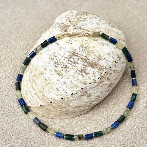 Semi-precious beaded necklace with gold plated clasp