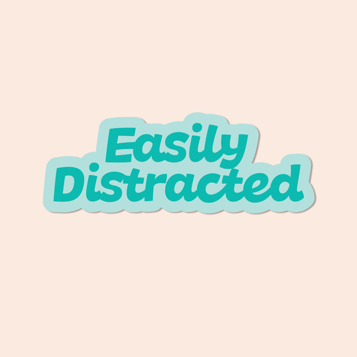 Easily Distracted pastel vinyl sticker in mint and white