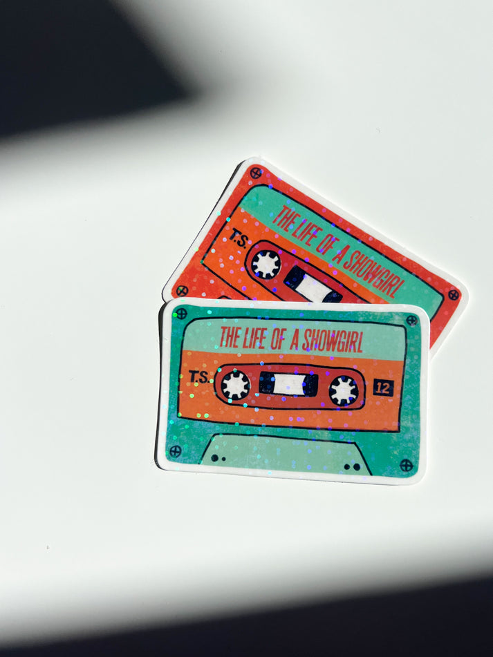 Green and orange cassette tape vinyl sticker by The Bright Co