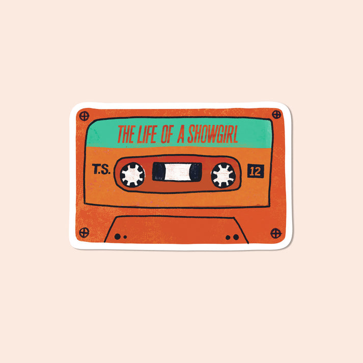 The Bright Co Life of a Showgirl cassette vinyl sticker orange