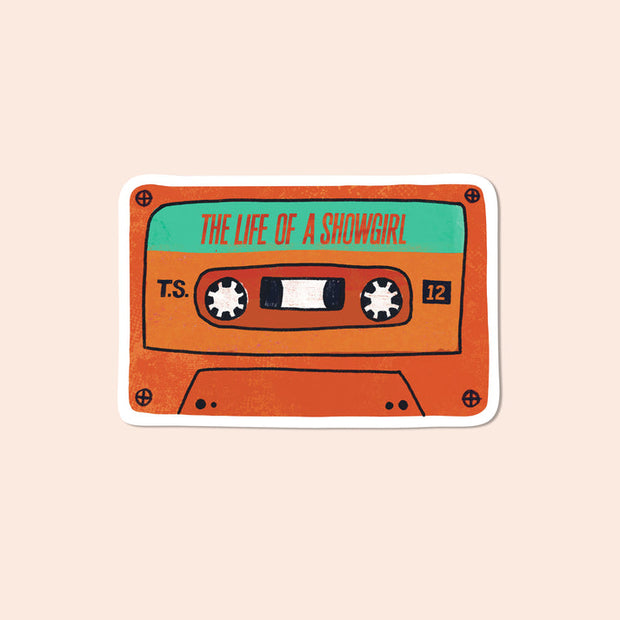 The Bright Co Life of a Showgirl cassette vinyl sticker orange