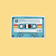 Blue cassette tape waterproof vinyl sticker with matte finish