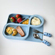 Zooli kids dinner set in powder blue with non-slip silicone design
