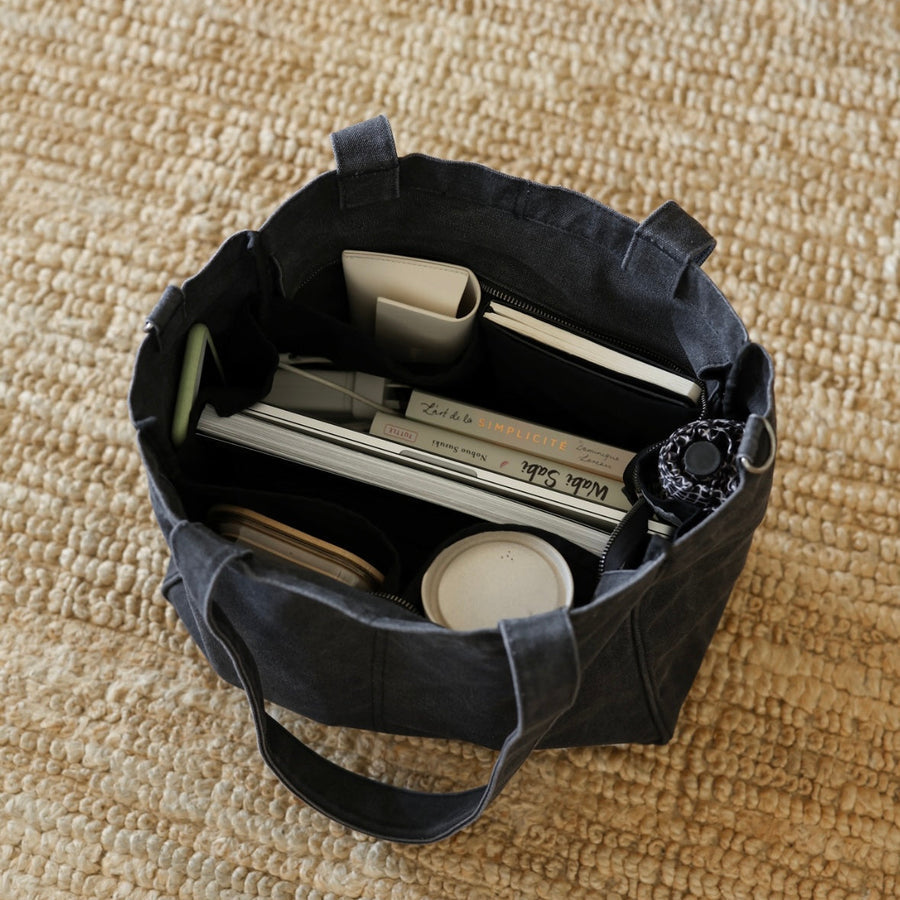 Six pocket washed black cotton canvas tote bag by Array Bags
