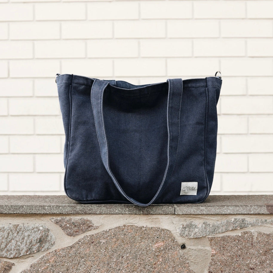 Six pocket washed navy cotton canvas tote bag by Array Bags
