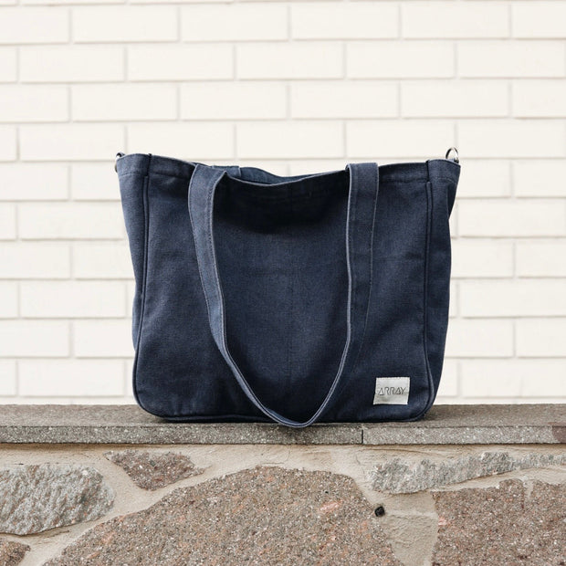Six pocket washed navy cotton canvas tote bag by Array Bags
