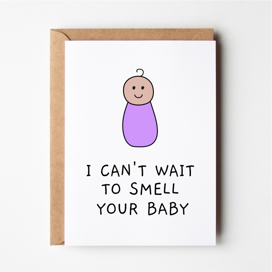 Friends of Henry I Can’t Wait to Smell Your Baby card with cute baby illustration