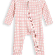 Soft cotton baby growsuit in pink gingham print with fold over cuffs