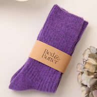 Soft gift-ready cashmere wool blend socks in royal purple by Bed & Butter