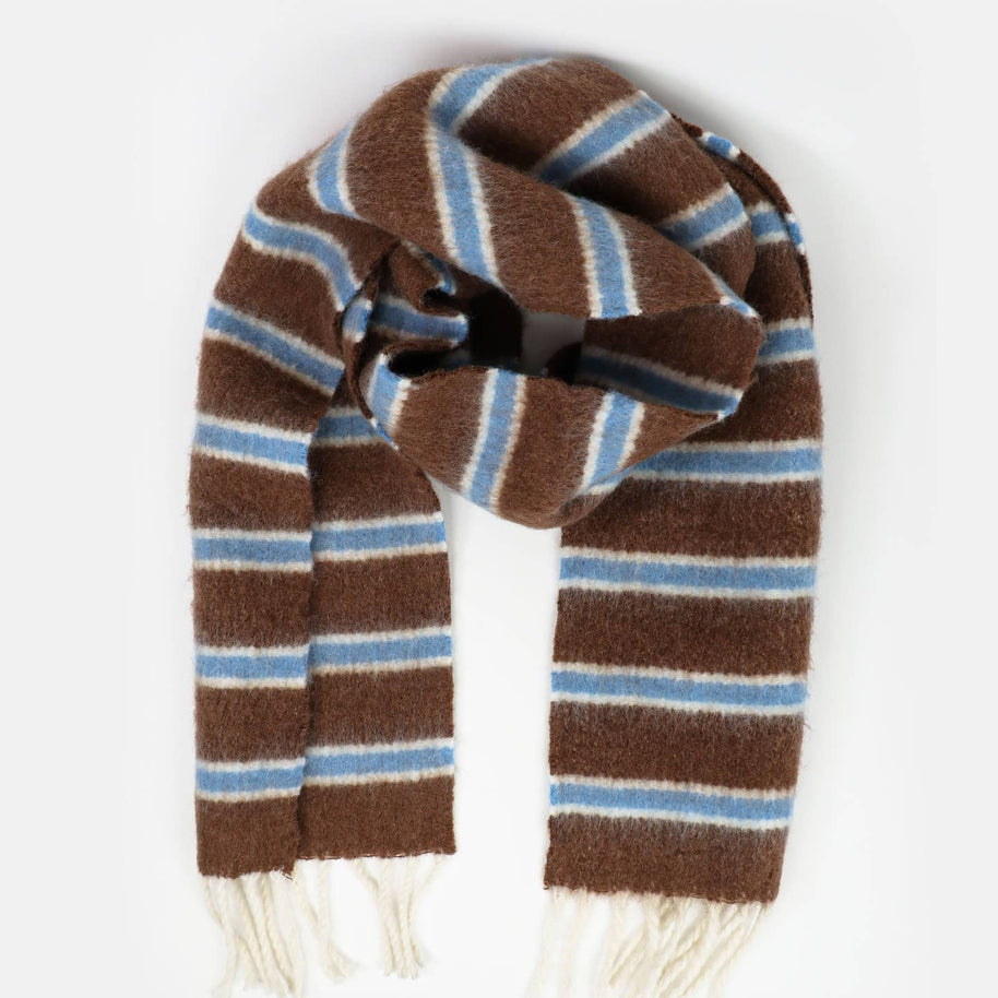 Soft striped fluffy scarf in acrylic wool blend