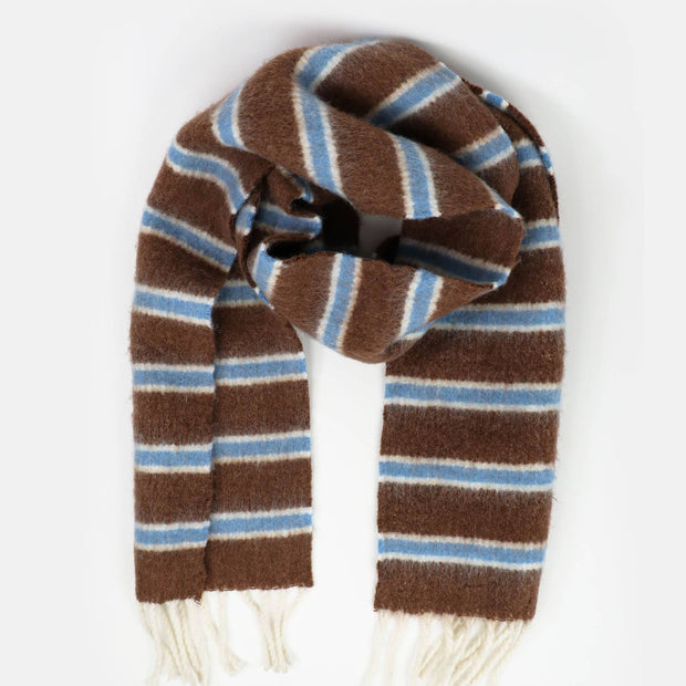 Soft striped fluffy scarf in acrylic wool blend