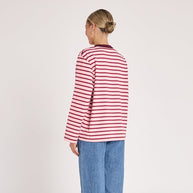 Soft wash burgundy and pink striped long sleeve top