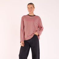 Striped cotton long sleeve tee with ribbed neckband