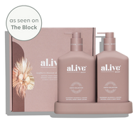 al.ive body Wash & Lotion Duo Raspberry Blossom & Juniper with tray