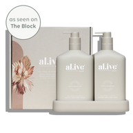 al.ive body Wash & Lotion Duo Sea Cotton & Coconut with tray