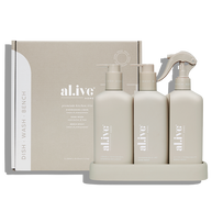 Al.ive Body  Premium Kitchen Trio – Dishwashing Liquid, Hand Wash & Bench Spray + Tray (3 × 300 ml)