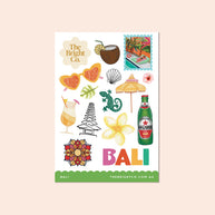 The Bright Co Bali Frangipani Sticker Sheet with tropical travel icons