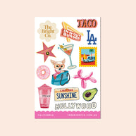 California-themed vinyl sticker sheet featuring colourful LA and Hollywood illustrations by The Bright Co