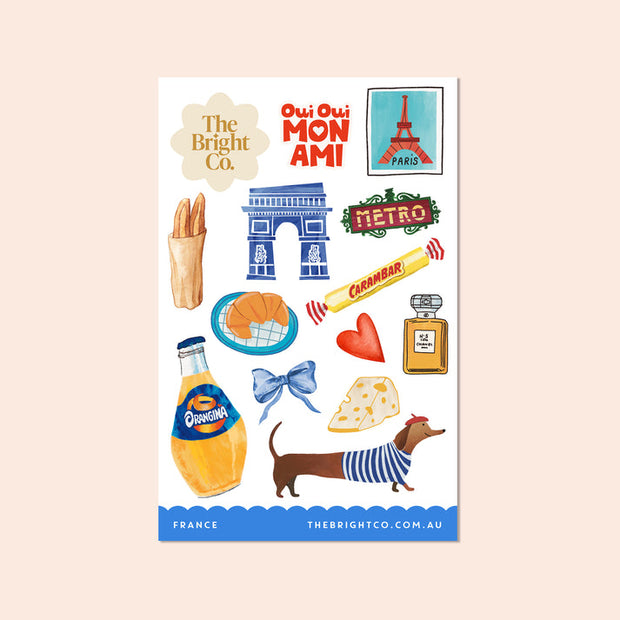 The Bright Co France Croissant Sticker Sheet with Paris-themed designs