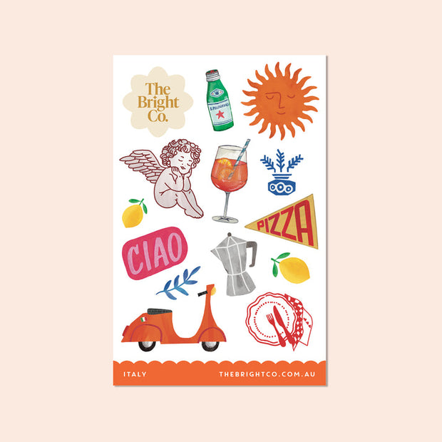 The Bright Co Italy Pizza Sticker Sheet with Italian travel designs