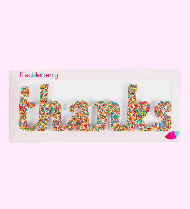 Thanks chocolate word with colourful sprinkles