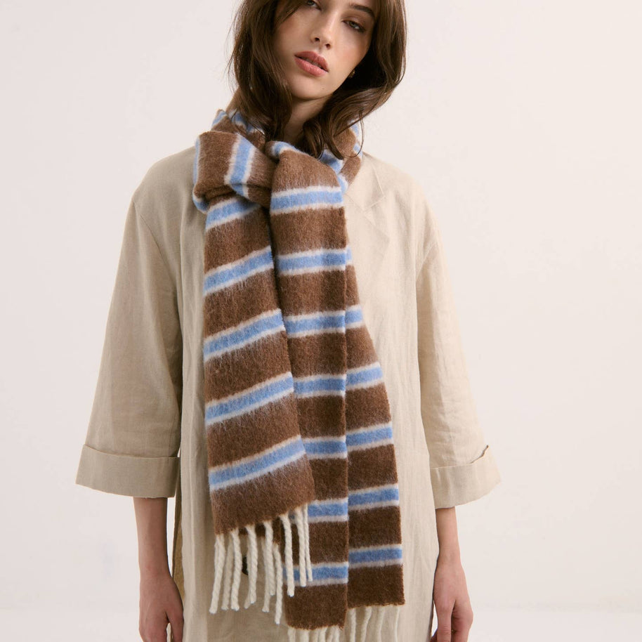 The Moonta Collective Basset Stripe Fluffy Scarf 218cm