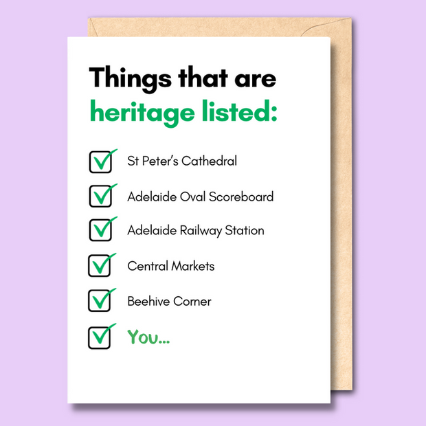 Unseasoned Greetings Things That Are Heritage Listed Adelaide card supporting ReachOut Australia