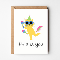 Friends of Henry This Is You Greeting Card with dancing cat illustration