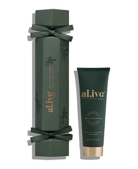 al.ive body Hand Cream Cracker Fig & Toasted Chestnut festive packaging