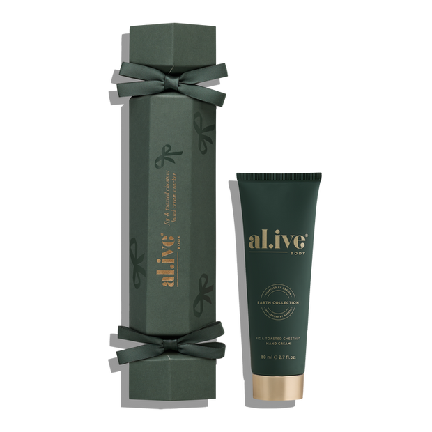 al.ive body Hand Cream Cracker Fig & Toasted Chestnut festive packaging