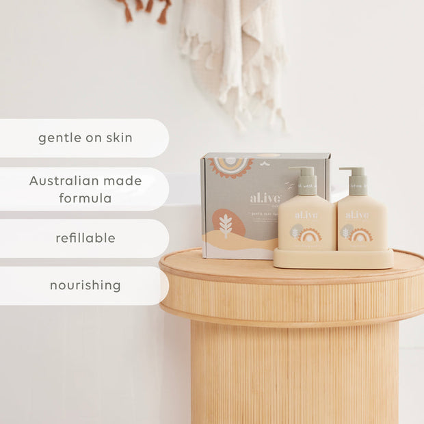 Gentle pear-scented baby wash and lotion set by al.ive body