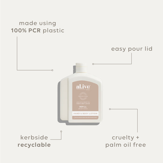 Vegan refill for Hand & Body Lotion in sustainable PCR packaging