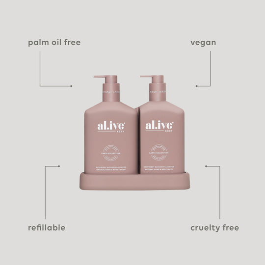 Eco-friendly wash & lotion duo in minimalist tray