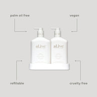 Eco-friendly wash and lotion duo with luxe tray