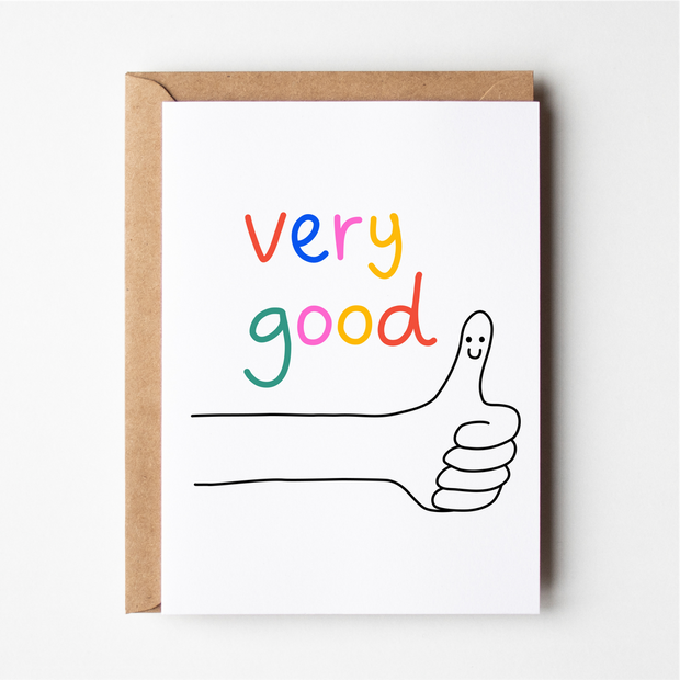 Friends of Henry Very Good card with colourful text and smiling thumbs-up illustration