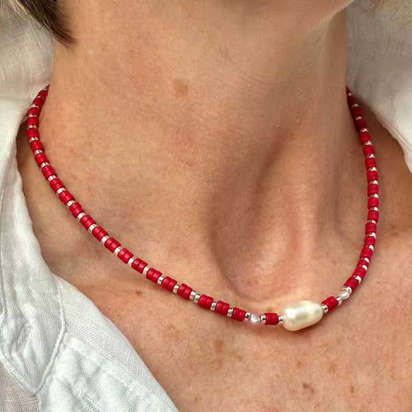 Vibrant Boss + Me coral necklace in rich earthy tones