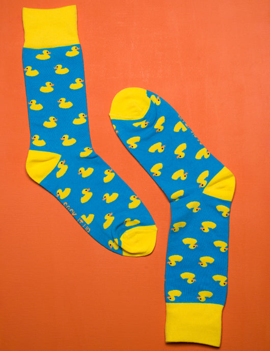 Fun novelty socks featuring playful rubber duck design