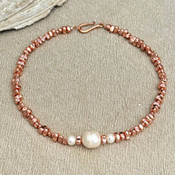 Warm rose gold hematite pendant necklace with pearl