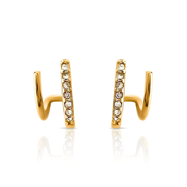 Waterproof anti-tarnish gold bar and CZ crystal earrings